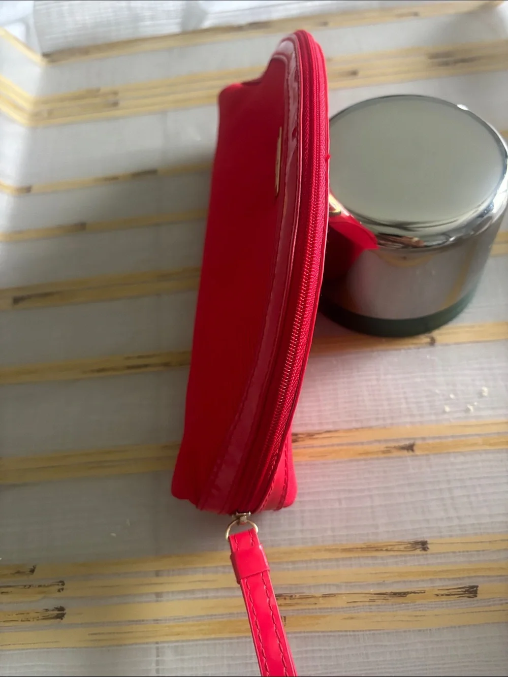 Giorgio Armani Vibrant Red Wristlet Clutch with Gold Emblem